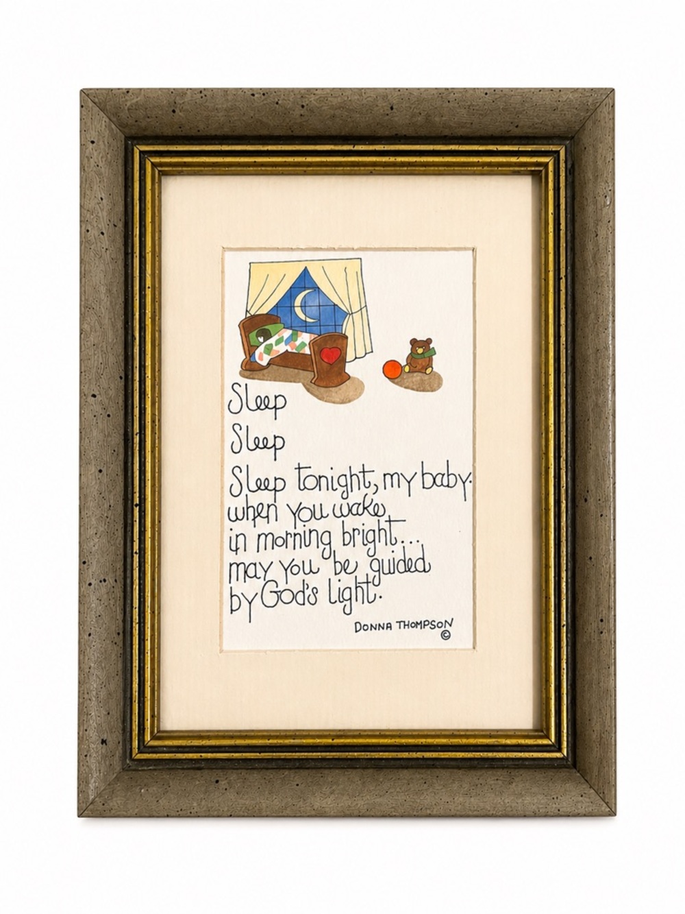 Vintage Framed Nursery Print – 8x6 – “Sleep Sleep” Poem – 1987